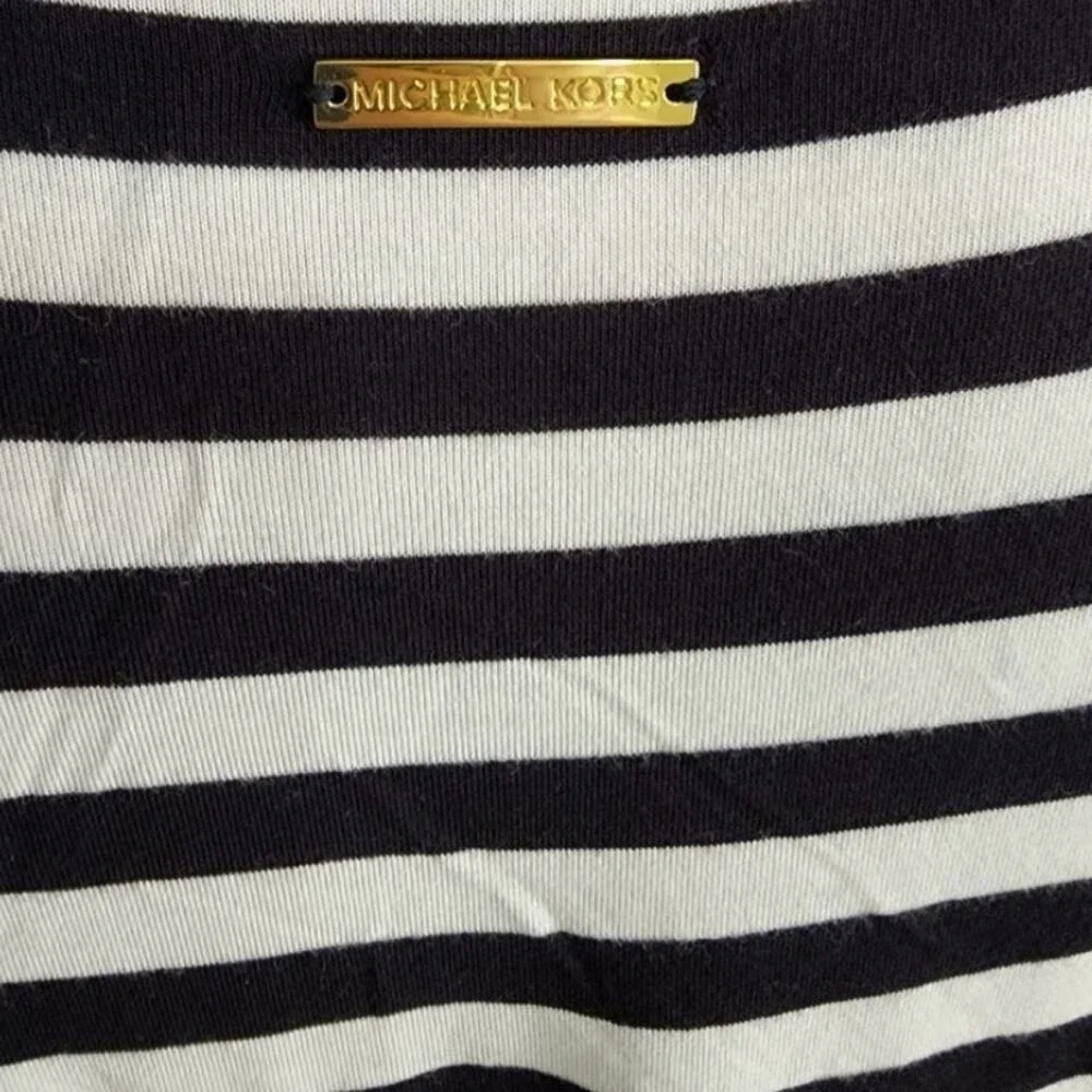 Michael Kors Black White Striped Cold Shoulder Scoop‎ Neck Top Tee